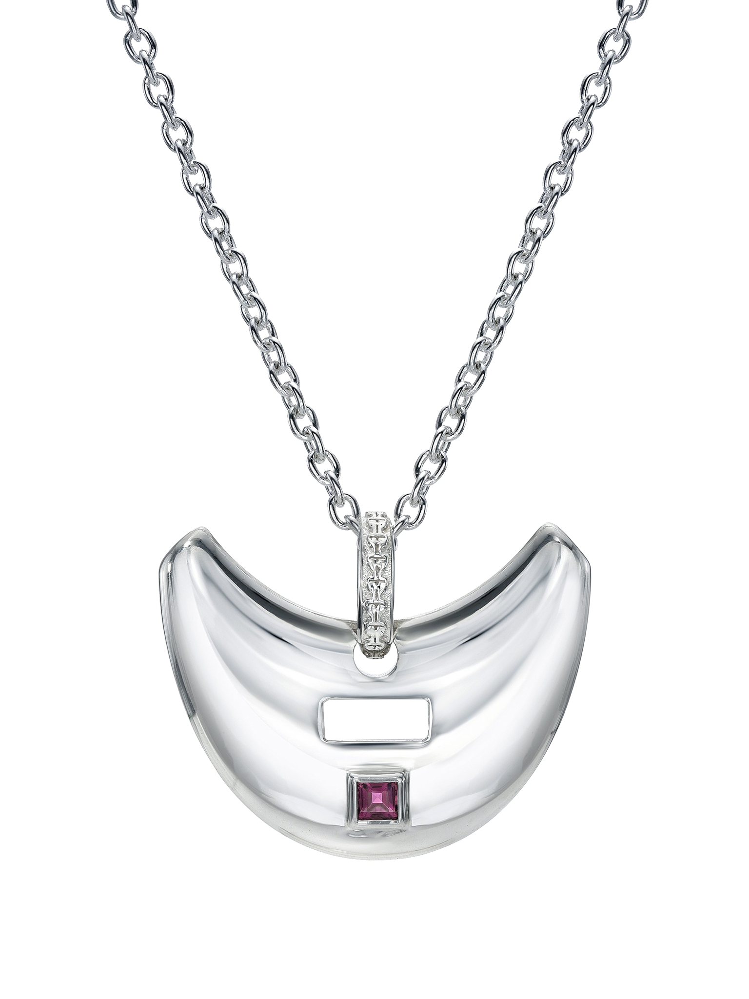 Sterling silver saucer pendant with pink tourmaline